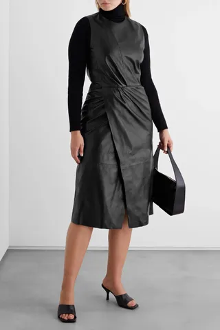 Iris & Ink + Fréderique Wrap-Effect Leather Midi Dress