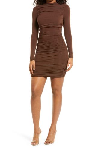 Naked Wardrobe + Ruched Long Sleeve Cutout Minidress