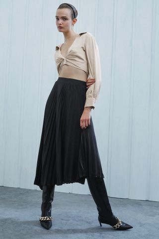 Zara + Pleated Satin Effect Skirt
