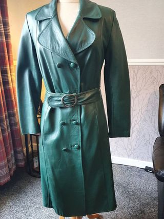 Vintage + Faux Leather Belted Trench Coat