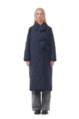 Ganni + Blue Ripstop Quilt Asymmetric Coat