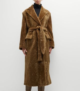 Nour Hammour + Belted Long Shearling Coat