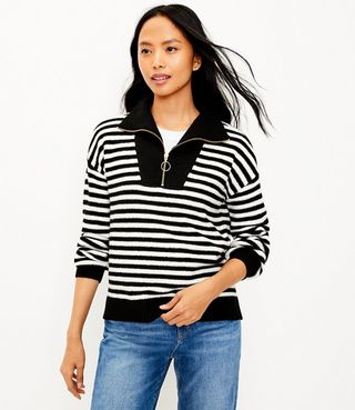 Loft + Striped Zip Collar Sweater