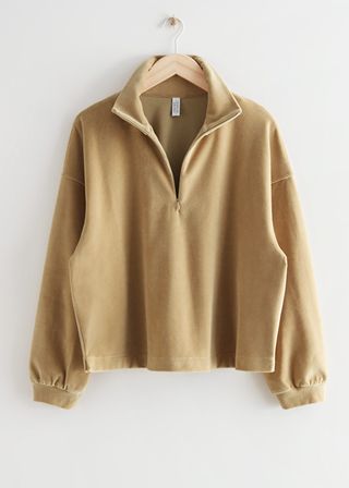 & Other Stories + Boxy Half Zip Velour Lounge Sweater