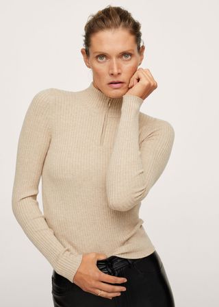 Mango + Ribbed Sweater With Zipper