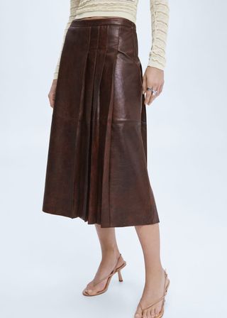 Mango + Leather Midi-Skirt