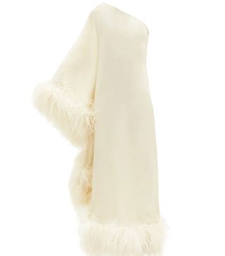 Taller Marmo + Ubud One-Shoulder Feather-Trimmed Crepe Midi Dress