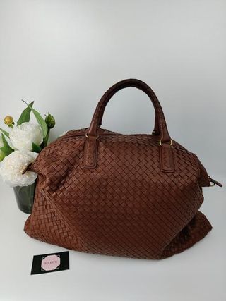 Bottega Veneta + Brown Intrecciato Leather Convertible Tote Bag
