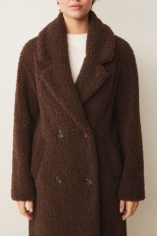 Next + Brown Longline Teddy Borg Coat