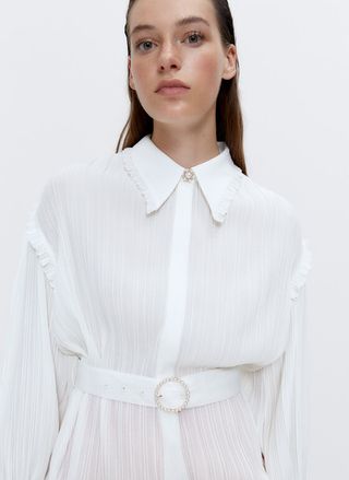 Uterqüe + Pleated Shirt With Faux Pearl Detail