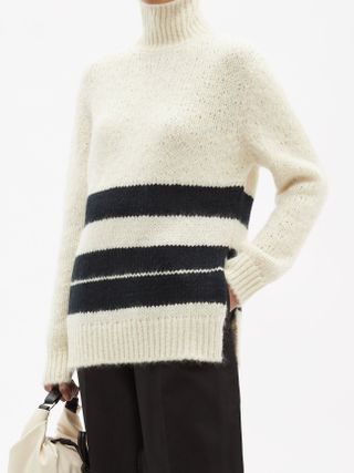 Jil Sander + High-Neck Striped Mohair-Blend Sweater