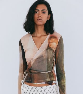 Source Unknown + Cider Graphic Print Wrap Cardigan