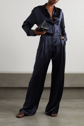 Michael Lo Sordo + Pleated Silk-Satin Wide-Leg Pants