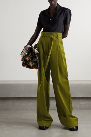 Proenza Schouler White Label + Belted Pleated Wide-Leg Pants