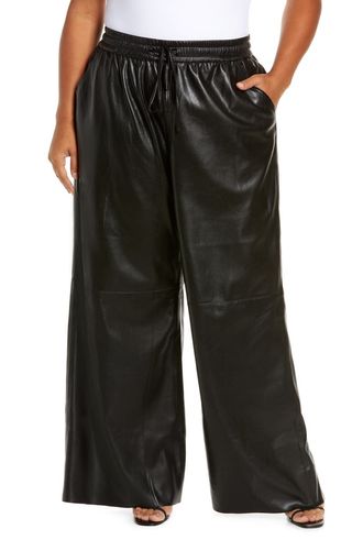 Good American + Faux Leather Wide Leg Pants