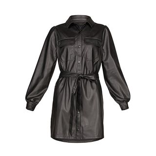 Scoop + Faux Leather Belted Shirt Dress