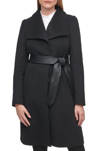 Karl Lagerfeld Paris + Wool Belted Wrap Coat