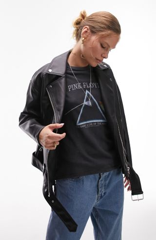 Topshop + Oversize Faux Leather Biker Jacket