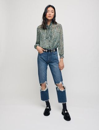 Maje + Ripped High-Waisted Jeans
