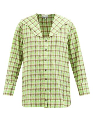Ganni + Sailor-Collar Check Recycled-Cotton Blend Shirt