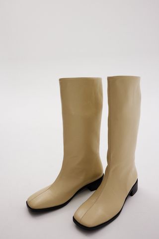 Source Unknown + Wide Shaft Leather Boots in Caramel
