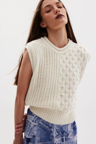 Source Unknown + Mixed Chunky Knit Vest in Cream