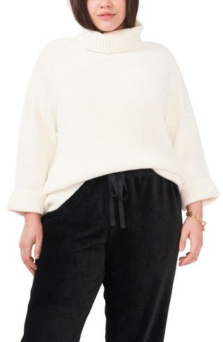 Vince Camuto + Ribbed Turtleneck Cotton Blend Sweater