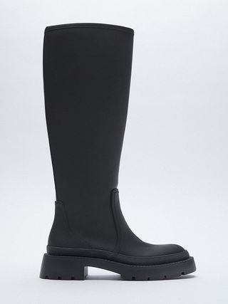 Zara + Low Heel Rubberized Boots