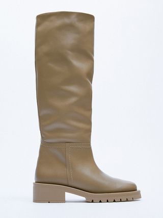 Zara + Flat Leather Boot