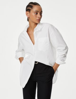 M&S Collection + Pure Cotton Oversized Girlfriend Style Longline Shirt