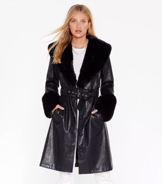 Nasty Gal + I'm That Girl Faux Fur Collar Trench Coat