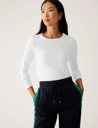 M&S Collection + Cotton Rich Crew Neck Long Sleeve Top