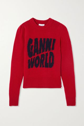 Ganni + Intarsia Recycled Wool-Blend Sweater
