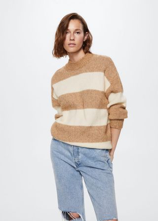 Mango + Striped Printed Sweater Perkins Collar