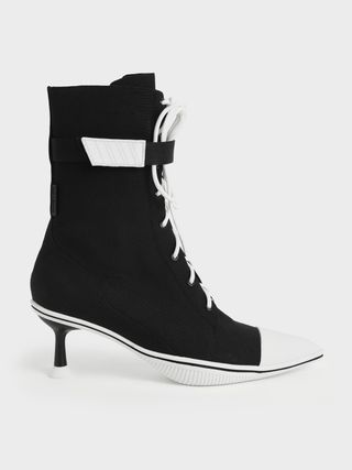 Charles & Keith + Black Recycled Cotton Lace-Up Ankle Boots
