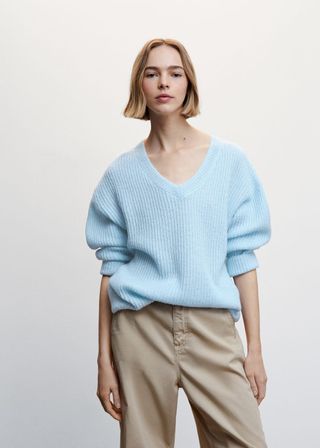 Mango + V-Neck Ribbed Knit Sweater