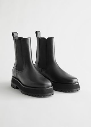 & Other Stories + Squared Toe Leather Chelsea Boots