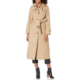 London Fog + Single Breasted Long Trench Coat With Epaulettes and Belt