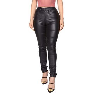 Wayrunz + High Waisted Stretch Faux Leather Pants