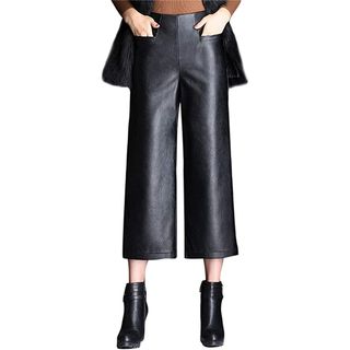 Tanming + High Waist Black Faux Leather Cropped Pants