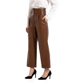 Smart Universe Wear + Casual High Waisted Cropped Straight Leather Pant