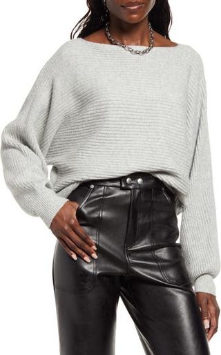 Open Edit + Rib Dolman Sleeve Cotton Blend Sweater