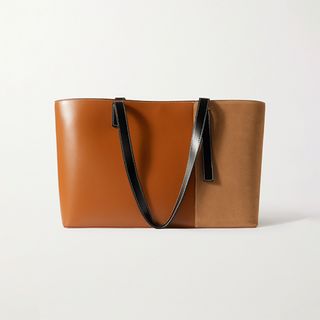 Staud + Shoko Topstitched Leather and Suede Tote