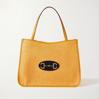 Gucci + Horsebit 1955 Leather-Trimmed Faux Straw Tote