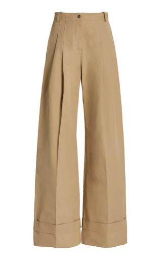 Victoria Victoria Beckham + High-Rise Cotton-Chino Flared Pants