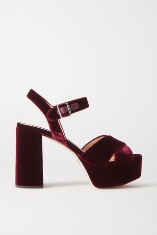 Prada + Burgundy Velvet Platform Sandals