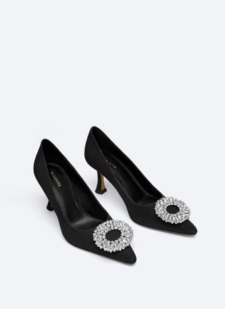 Uterqüe + Fabric Court Shoes With Diamanté Detail