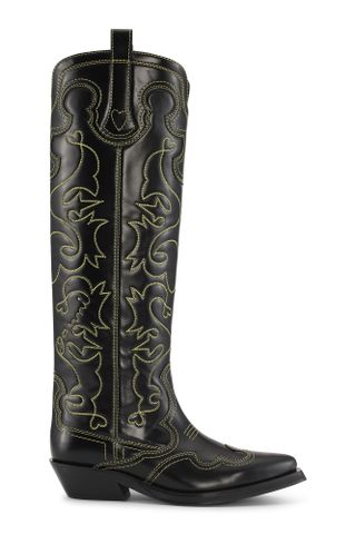 Ganni + Knee High Embroidered Western Boots