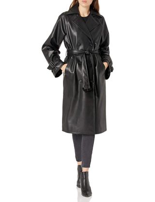 The Drop + Faux Leather Long Trench Coat