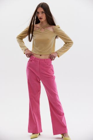 Source Unknown + Bootcut Corduroy Pants in Fuchsia Pink